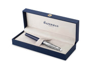 Waterman Hémisphère Füller | Metall und blaue Lackierung | ziselierte Kappe | Füllfederhalter mit mittlerer Edelstahlfeder | blaue Tinte | Geschenkbox