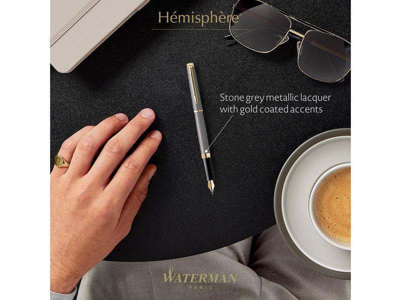 Waterman Hémisphère Fountain Pen | Stone Grey (The Understated Edit Collection) | Medium Nib with Blue Ink | Gift Box