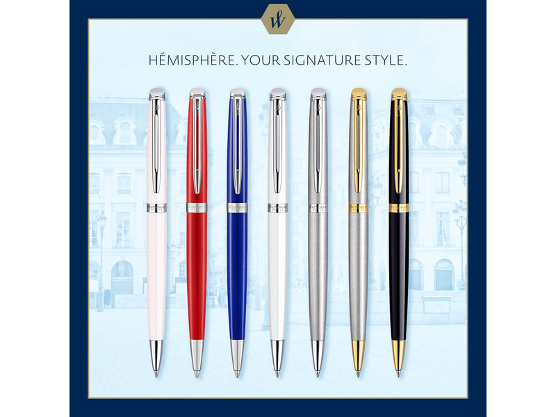 Waterman Hémisphère Kugelschreiber | Edelstahl mit Chromzierteile | Mittlere Spitze | Blaue Tinte | Geschenkbox