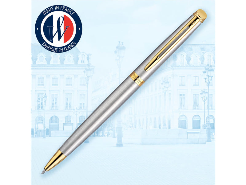 Waterman Hémisphère Kugelschreiber | Edelstahl mit Goldzierteile | Mittlere Spitze | Blaue Tinte | Geschenkbox
