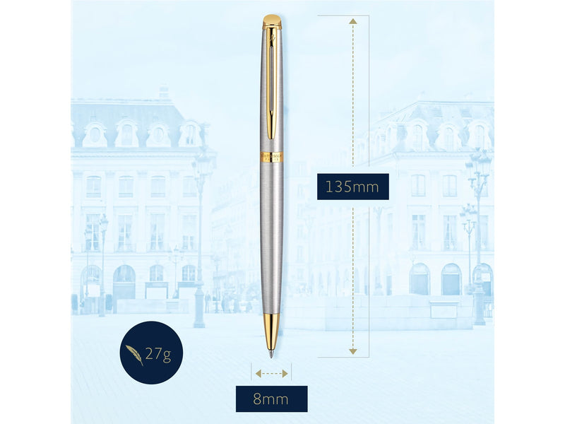 Waterman Hémisphère Kugelschreiber | Edelstahl mit Goldzierteile | Mittlere Spitze | Blaue Tinte | Geschenkbox