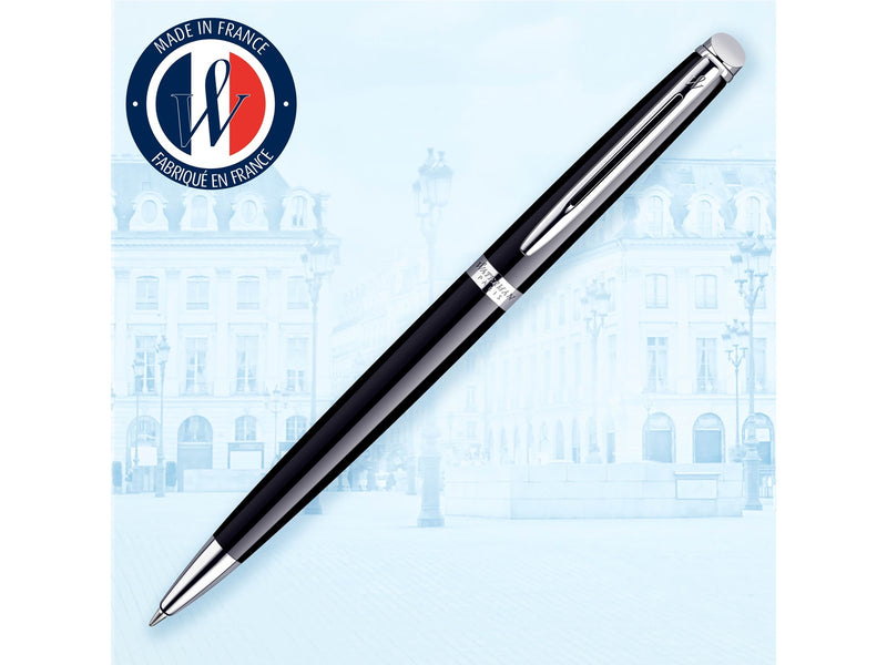 Waterman Hémisphère Kugelschreiber | Hochglänzend Schwarz mit Chromzierteile | Mittlere Spitze | Blaue Tinte | Geschenkbox