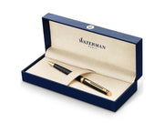 Waterman Hémisphère Kugelschreiber | Hochglänzend Schwarz mit Zierteile aus 23 K Gold | Mittlere Spitze | Blaue Tinte | Geschenkbox