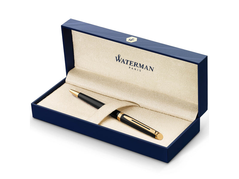 Waterman Hémisphère Kugelschreiber | Hochglänzend Schwarz mit Zierteile aus 23 K Gold | Mittlere Spitze | Blaue Tinte | Geschenkbox