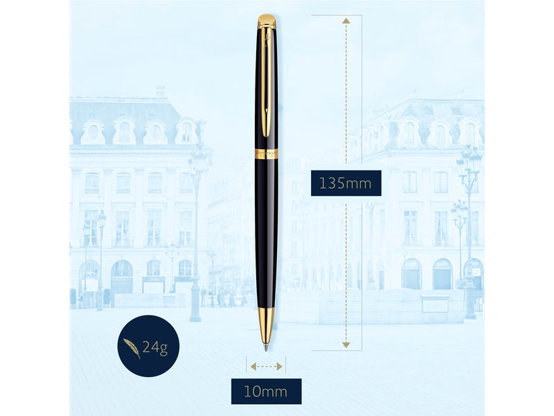 Waterman Hémisphère Kugelschreiber | Hochglänzend Schwarz mit Zierteile aus 23 K Gold | Mittlere Spitze | Blaue Tinte | Geschenkbox