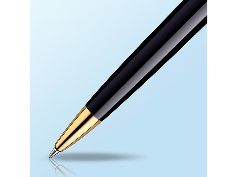 Waterman Hémisphère Kugelschreiber | Hochglänzend Schwarz mit Zierteile aus 23 K Gold | Mittlere Spitze | Blaue Tinte | Geschenkbox