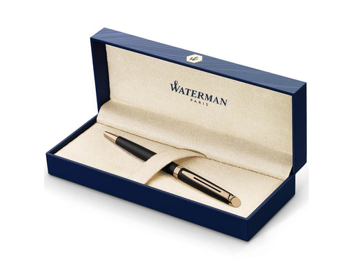 Waterman Hémisphère Kugelschreiber | Mattschwarz mit Zierteile aus 23 K Gold | Mittlere Spitze | Blaue Tinte | Geschenkbox