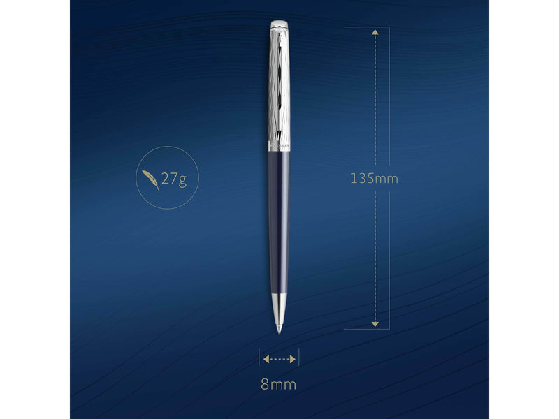 Waterman Hémisphère Kugelschreiber | Metall und blaue Lackierung | ziselierte Kappe | blaue Tinte | Geschenkbox