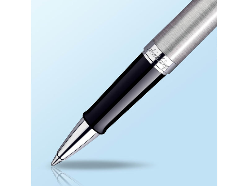 Waterman Hémisphère Tintenroller | Edelstahl mit Chromzierteile | feine Spitze | Schwarze Tinte | Geschenkbox