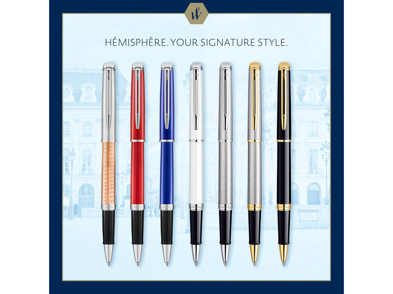 Waterman Hémisphère Tintenroller | Hochglänzend Schwarz mit Zierteile aus 23 K Gold | feine Spitze | Schwarze Tinte | Geschenkbox