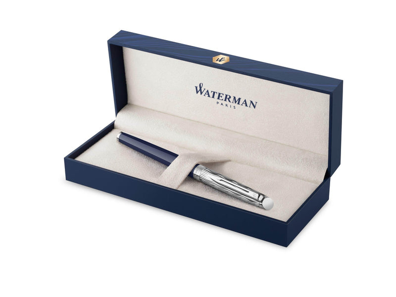 Waterman Hémisphère Tintenroller | Metall und blaue Lackierung | ziselierte Kappe | schwarze Tinte | Geschenkbox