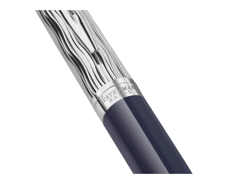 Waterman Hémisphère Tintenroller | Metall und blaue Lackierung | ziselierte Kappe | schwarze Tinte | Geschenkbox