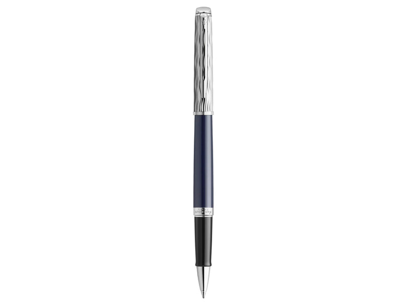 Waterman Hémisphère Tintenroller | Metall und blaue Lackierung | ziselierte Kappe | schwarze Tinte | Geschenkbox