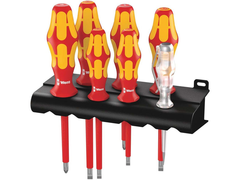 Wera 160 i/7 Rack Schraubendrehersatz Kraftform Plus Serie 100 + Spannungsprüfer + Rack, 7-teilig