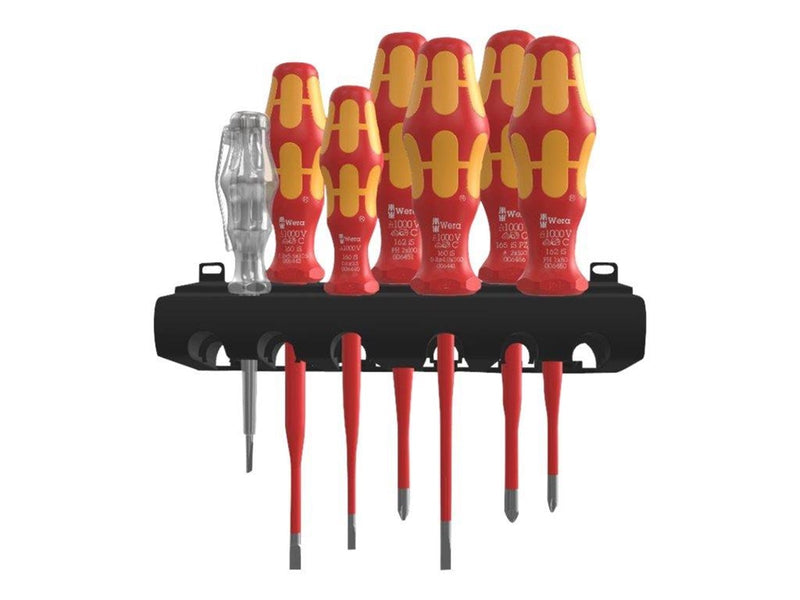 Wera 160 iS/7 Rack Schraubendrehersatz Kraftform Plus Serie 100 + Spannungsprüfer + Rack. Mit reduziertem Klingendurchmesser, 7-teilig