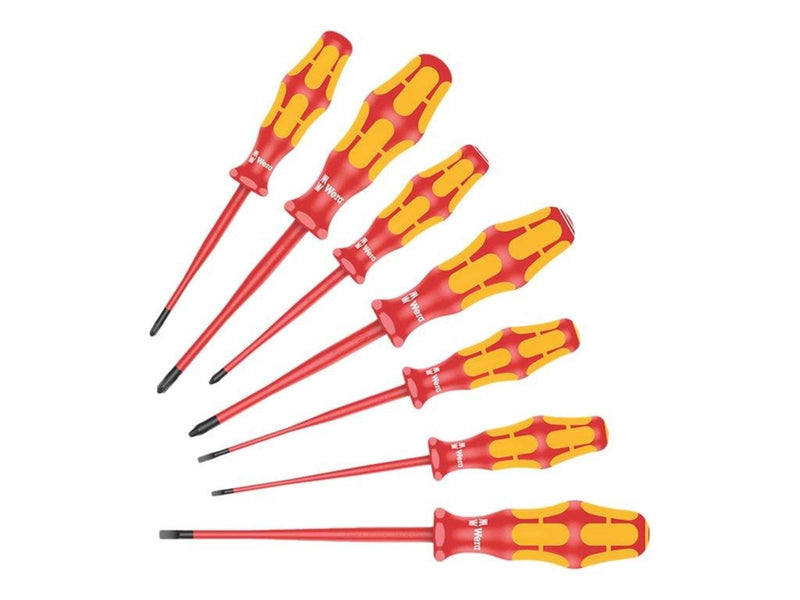 Wera 160 iSS/7 Schraubendrehersatz Kraftform Plus Serie 100. Mit reduziertem Klingen- und Griffdurchmesser, 7-teilig