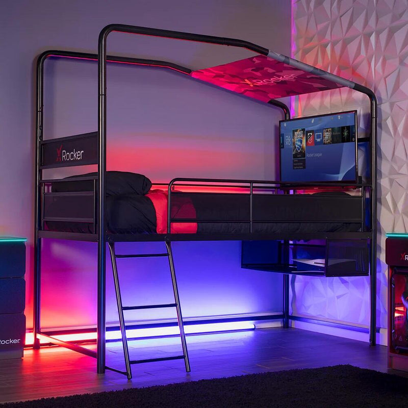 X Rocker Midsleeper Contra Gaming-Bett mit TV-Halterung für Kinder & Jugendliche - schwarz