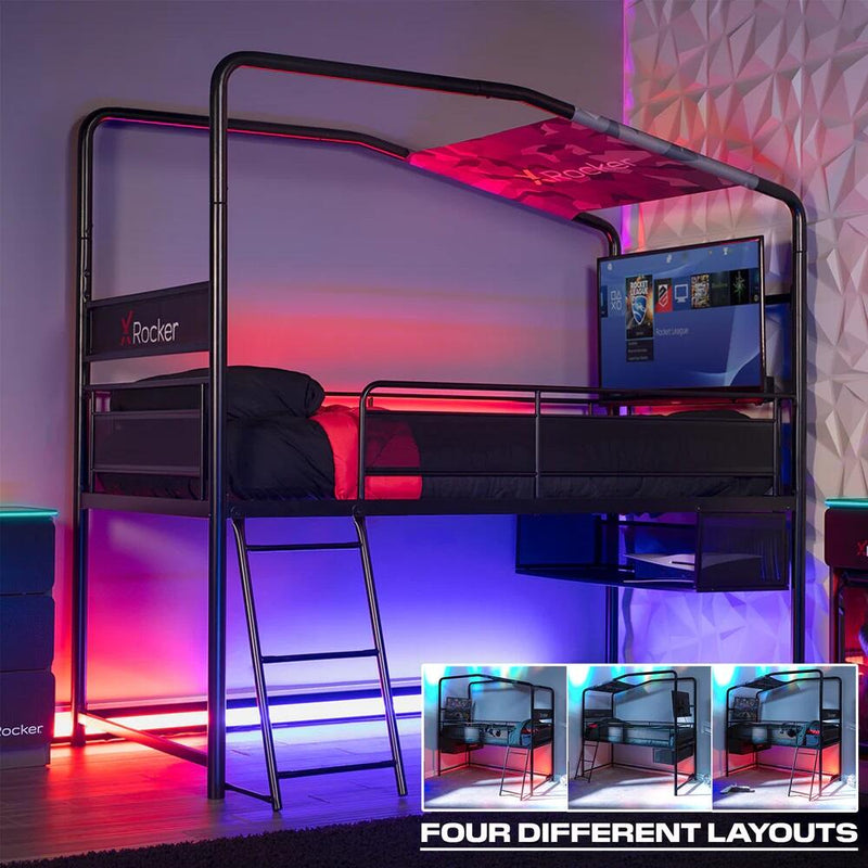 X Rocker Midsleeper Contra Gaming-Bett mit TV-Halterung für Kinder & Jugendliche - schwarz