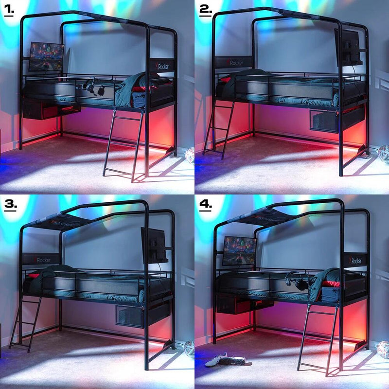X Rocker Midsleeper Contra Gaming-Bett mit TV-Halterung für Kinder & Jugendliche - schwarz