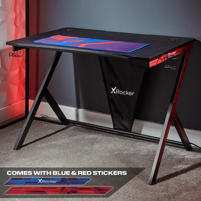 X Rocker Ocelot Carbon Gaming-Schreibtisch mit Mousepad & Kabelmanagement - blau/rot