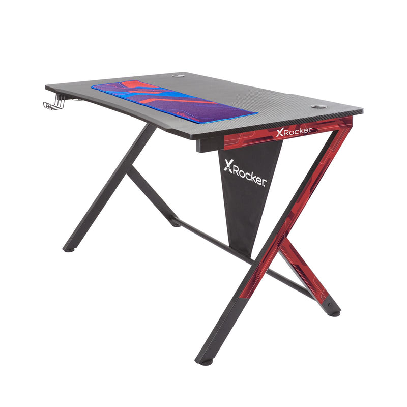 X Rocker Ocelot Carbon Gaming-Schreibtisch mit Mousepad & Kabelmanagement - blau/rot