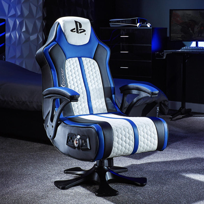 X Rocker Sony Playstation® Legend 2.1 Gaming-Sessel mit Stereo-Lautsprechersystem und Vibrationsmotor - blau/schwarz/wei