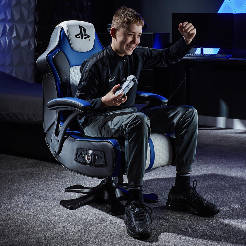 X Rocker Sony Playstation® Legend 2.1 Gaming-Sessel mit Stereo-Lautsprechersystem und Vibrationsmotor - blau/schwarz/wei