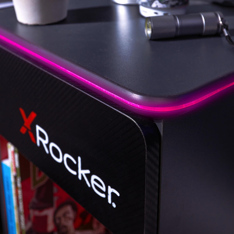 X Rocker Carbon-Tek Gaming Nachttisch mit LED-Beleuchtung & Wireless Charging Ladepad - grau/rot