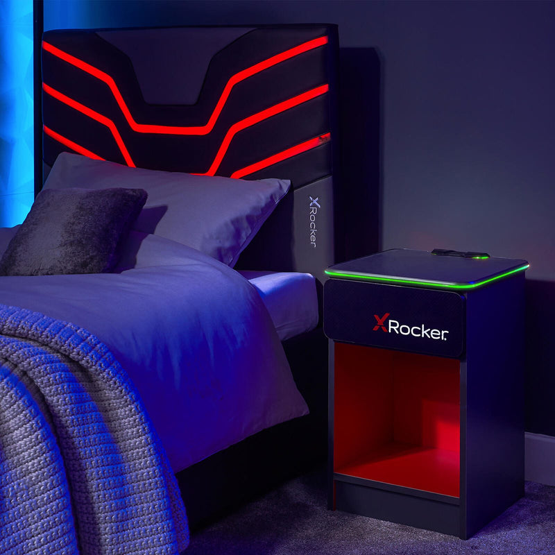 X Rocker Carbon-Tek Gaming Nachttisch mit LED-Beleuchtung & Wireless Charging Ladepad - grau/rot