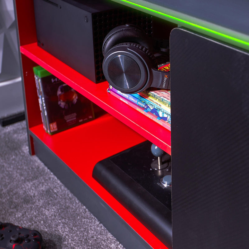 X Rocker Carbon-Tek Gaming TV-Board mit LED-Beleuchtung - grau/rot