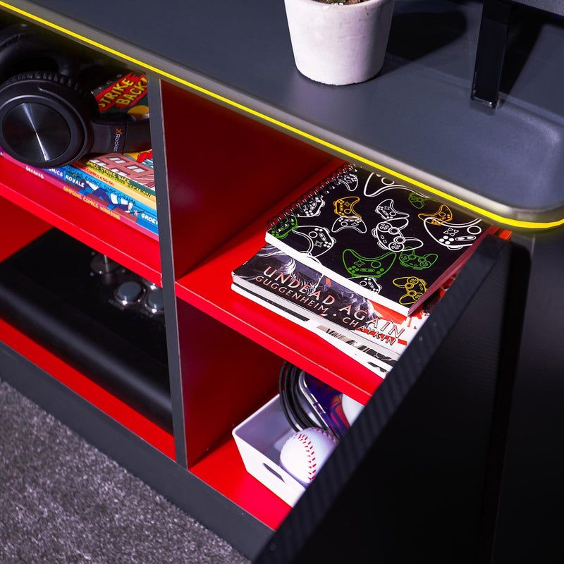 X Rocker Carbon-Tek Gaming TV-Board mit LED-Beleuchtung - grau/rot