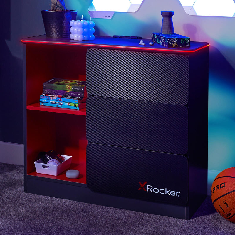 X Rocker Carbon-Tek Gaming Kommode mit LED-Beleuchtung - grau/rot