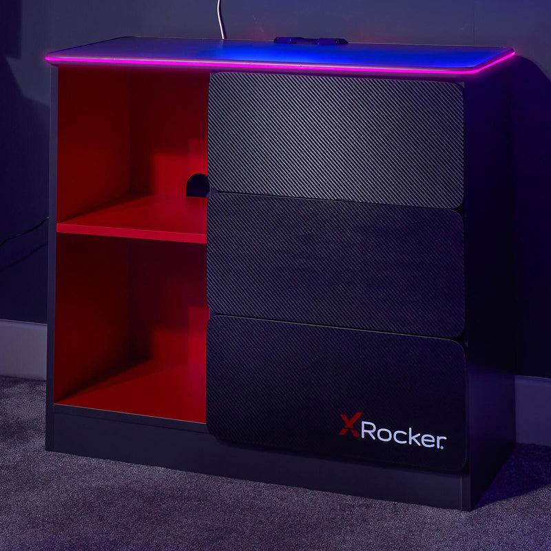 X Rocker Carbon-Tek Gaming Kommode mit LED-Beleuchtung - grau/rot