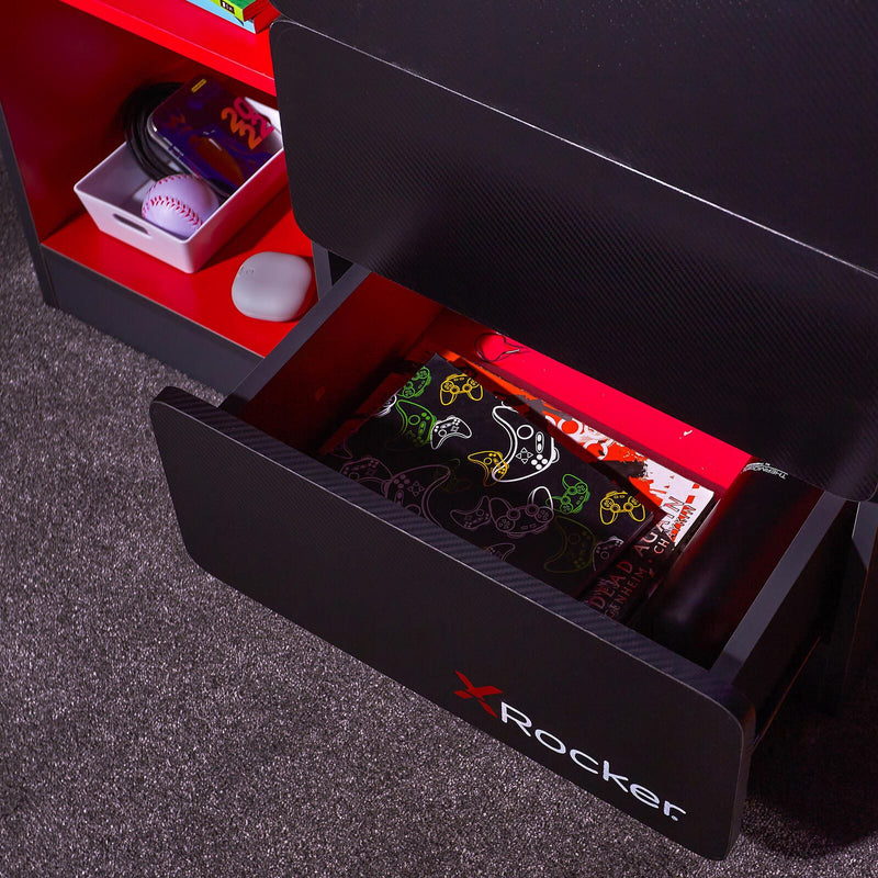 X Rocker Carbon-Tek Gaming Kommode mit LED-Beleuchtung - grau/rot