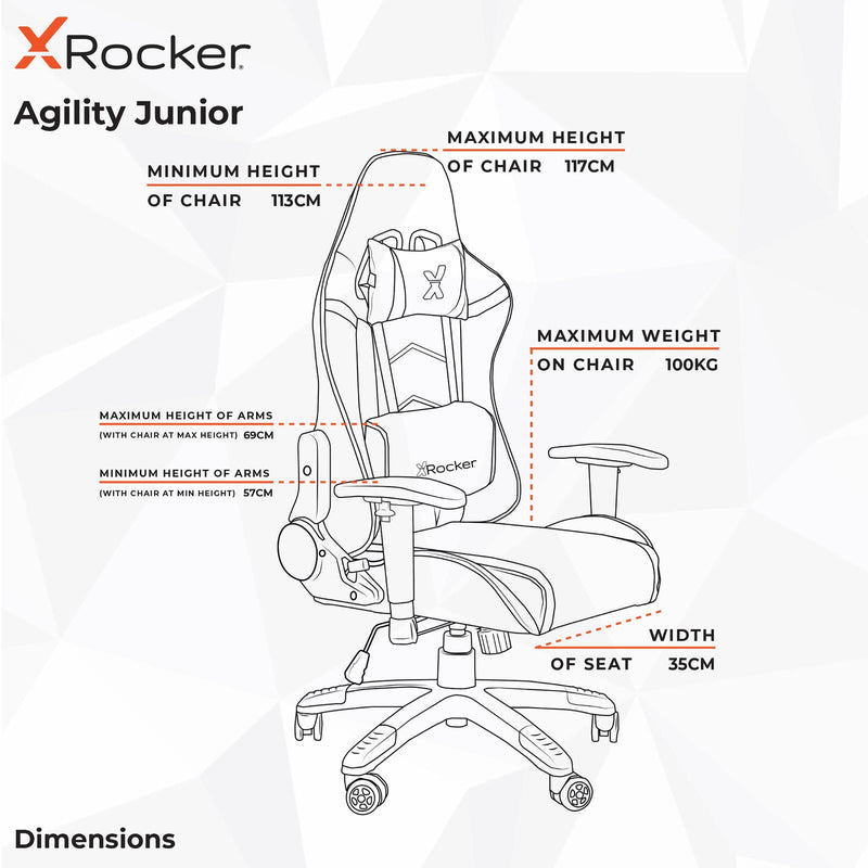 B-WARE X Rocker Agility Compact eSports - Gaming-Bürodrehstuhl für Kinder & Teenager - schwarz