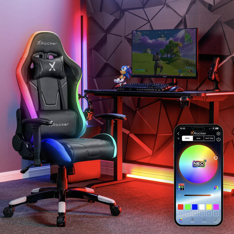 X Rocker Agility Compact eSports - Gaming-Bürodrehstuhl für Kinder & Teenager mit LED-Beleuchtung & App-Steuerung - schw