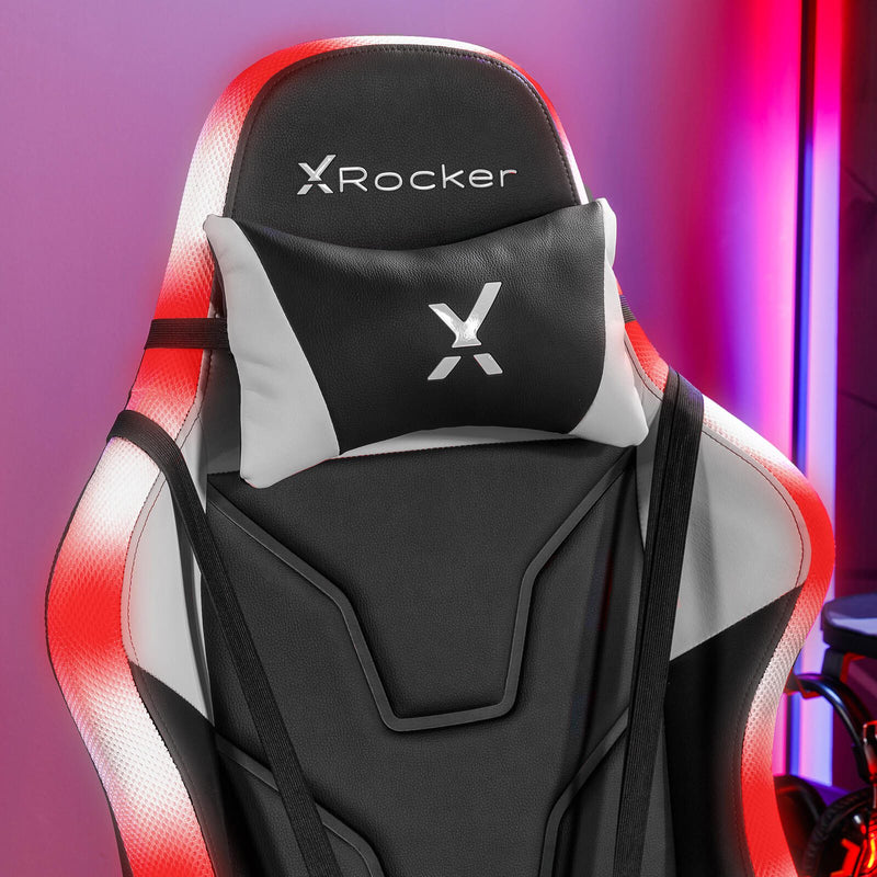 B-WARE X Rocker Agility eSports Gaming-Bürodrehstuhl mit LED-Beleuchtung & App-Steuerung - schwarz/weiß