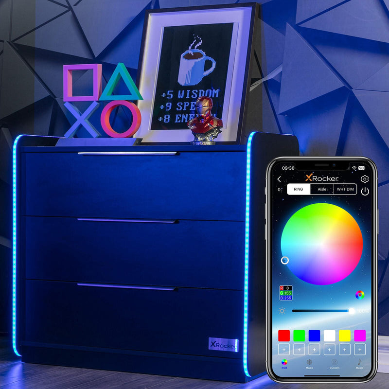 X Rocker Electra Gaming-Kommode mit 3 Schubladen und RGB-Beleuchtung - schwarz