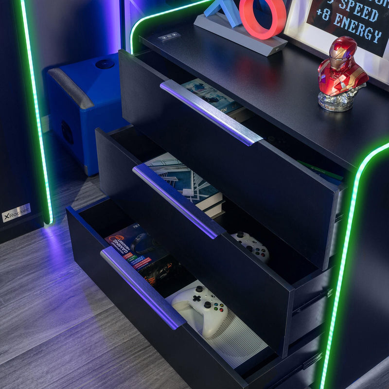 X Rocker Electra Gaming-Kommode mit 3 Schubladen und RGB-Beleuchtung - schwarz