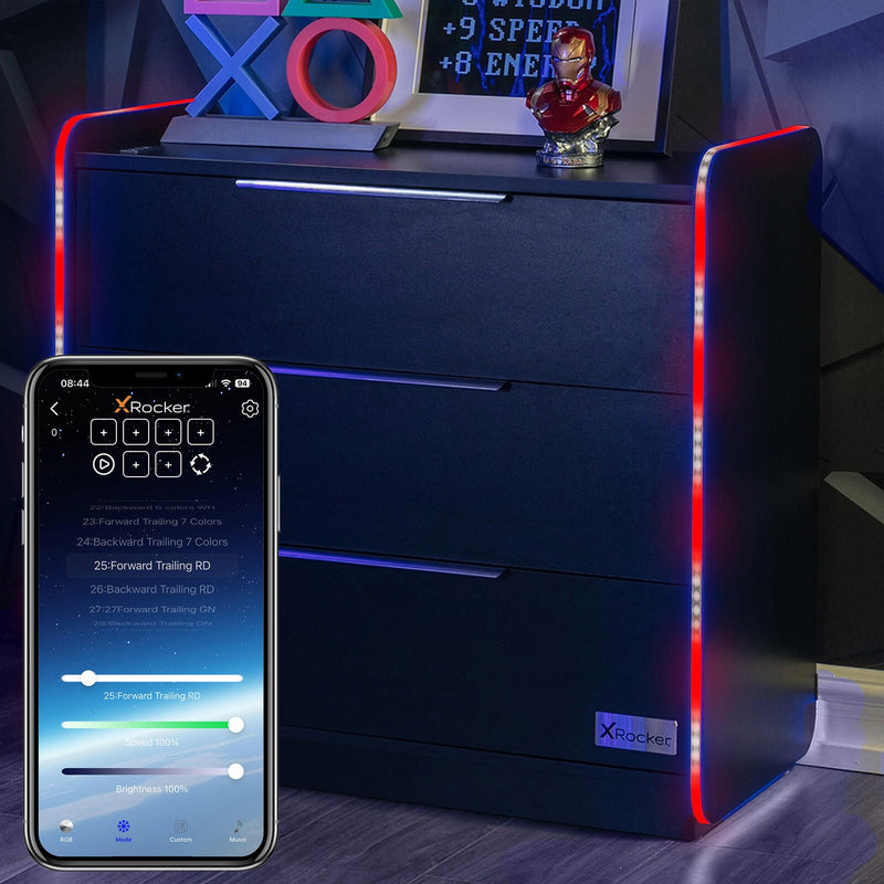 X Rocker Electra Gaming-Kommode mit 3 Schubladen und RGB-Beleuchtung - schwarz