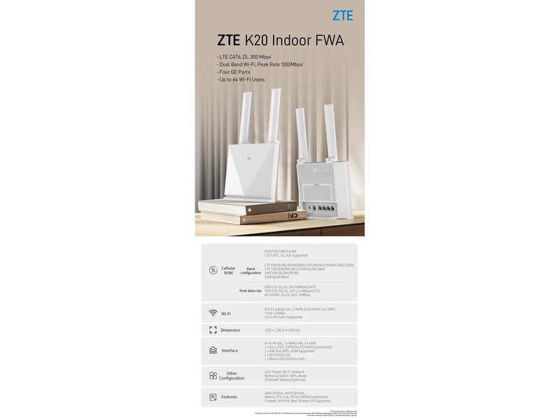 ZTE K20 Wireless 4G Router - 4G