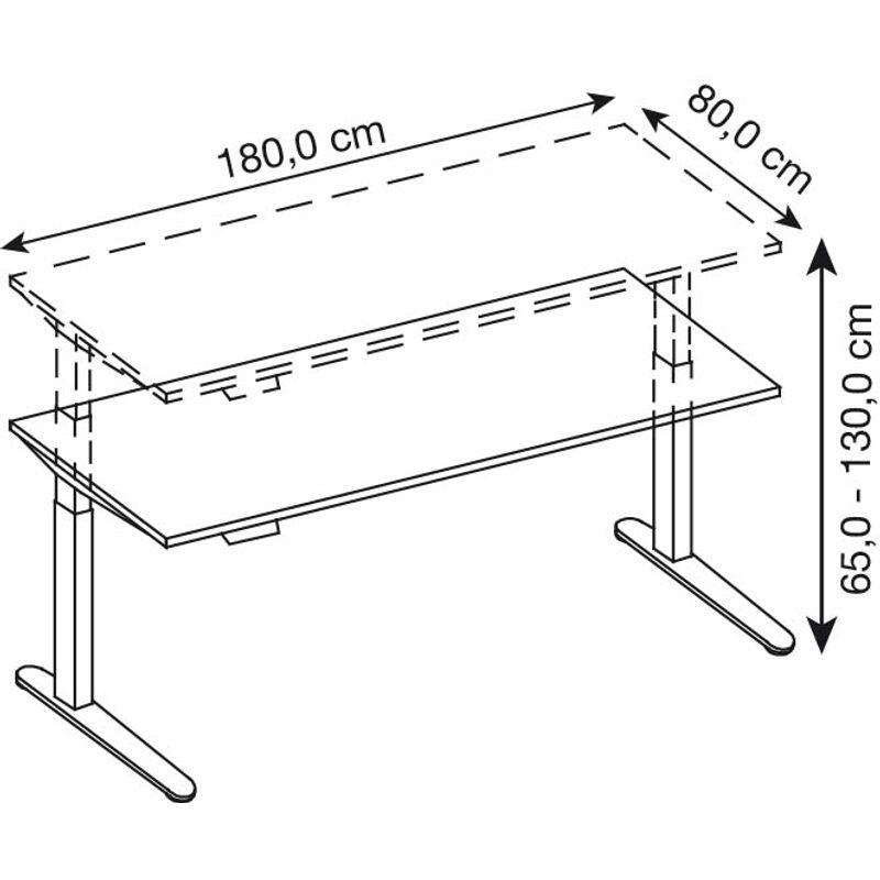 HAMMERBACHER XBHM19 höhenverstellbarer Schreibtisch 65,0 - 130,0 cm - elektrisch asteiche / silber