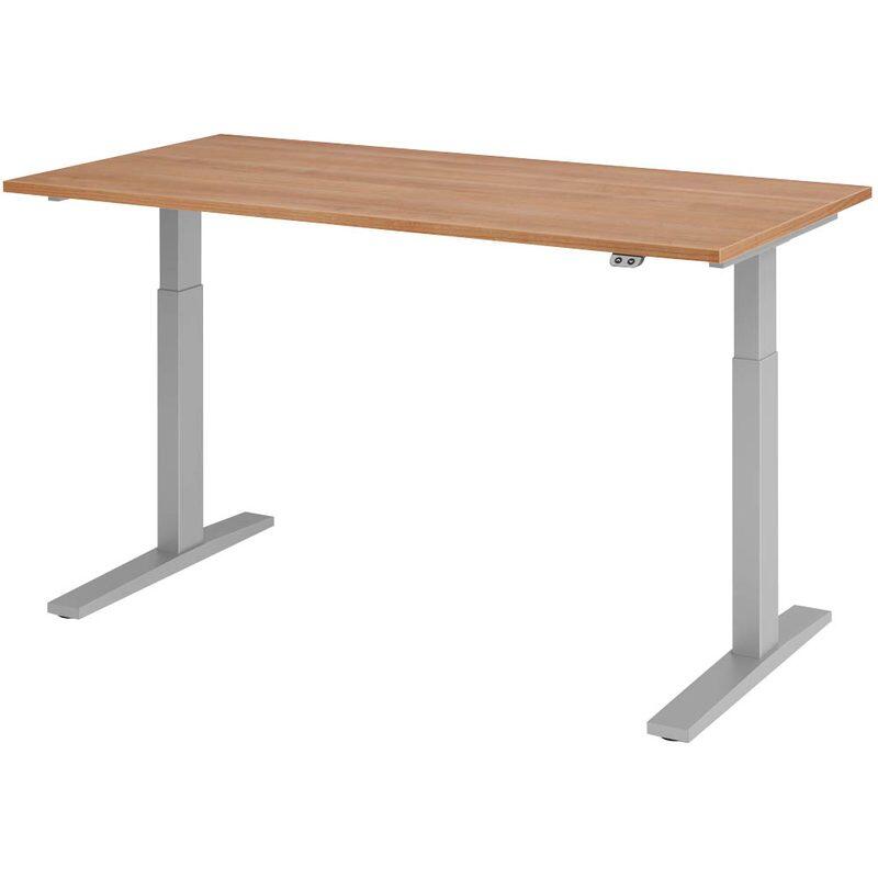 HAMMERBACHER XMKA16 höhenverstellbarer Schreibtisch 70,0 - 120,0 cm - elektrisch nussbaum / silber