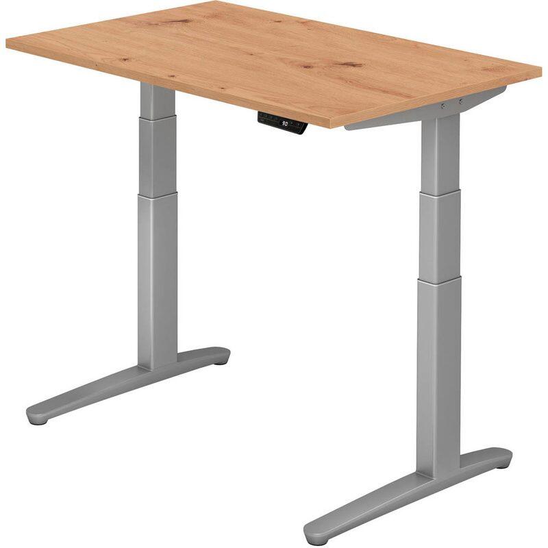HAMMERBACHER XBHM12 höhenverstellbarer Schreibtisch 65,0 - 130,0 cm - elektrisch asteiche / silber