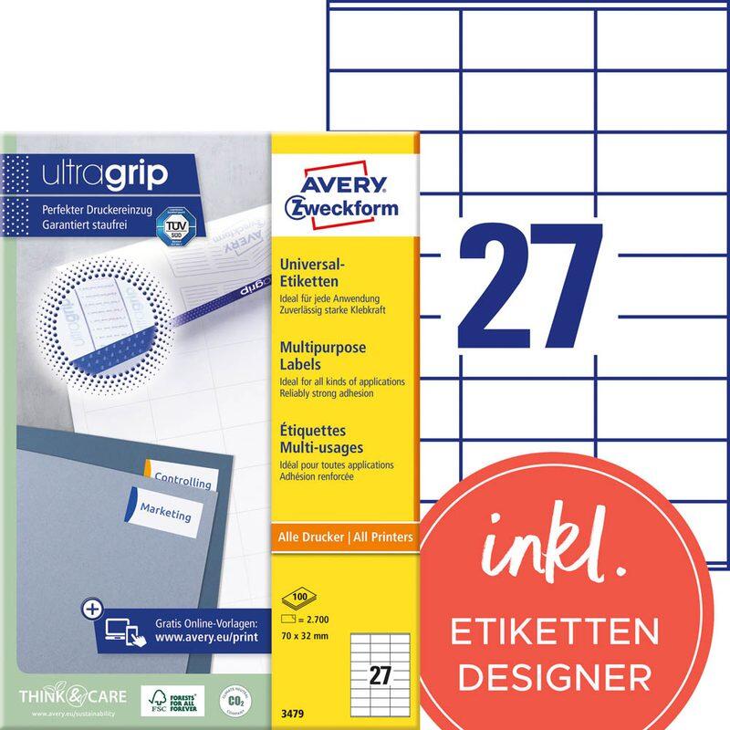 AVERY Zweckform Etiketten 3479 weiß 70,0 x 32,0 mm