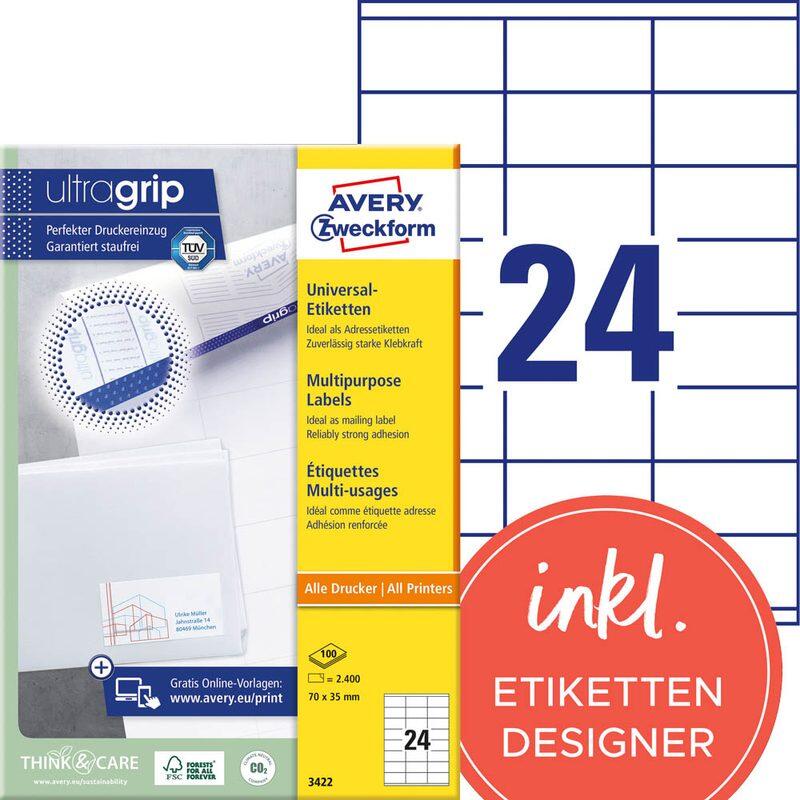 AVERY Zweckform Etiketten 3422 weiß 70,0 x 35,0 mm