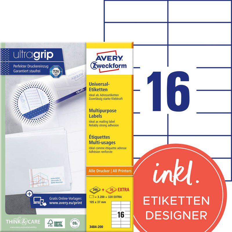 AVERY Zweckform Etiketten 3484-200 weiß 105,0 x 37,0 mm