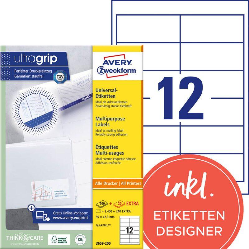 AVERY Zweckform Etiketten 3659-200 weiß 97,0 x 42,3 mm