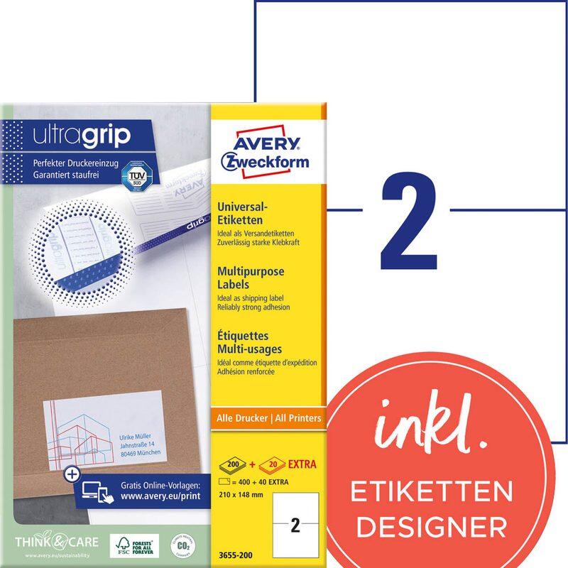 AVERY Zweckform Etiketten 3655-200 weiß 210,0 x 148,0 mm