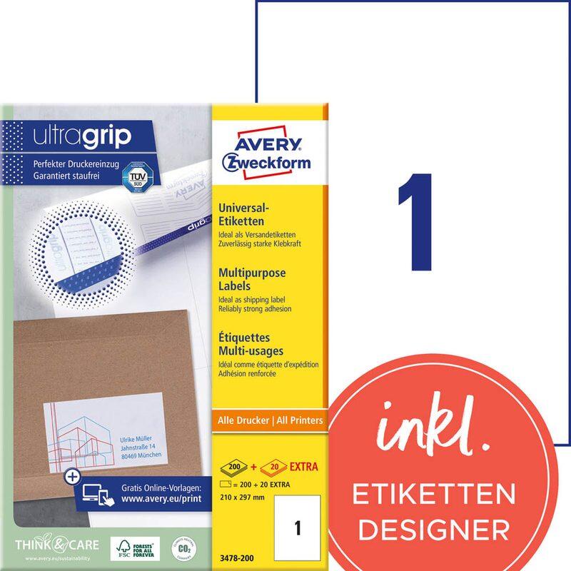 AVERY Zweckform Etiketten 3478-200 weiß 210,0 x 297,0 mm